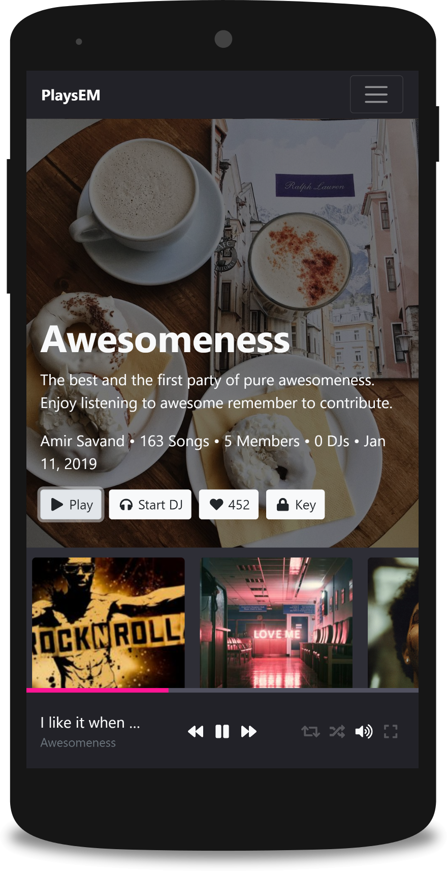 PlaysEM Mobile - Party Page